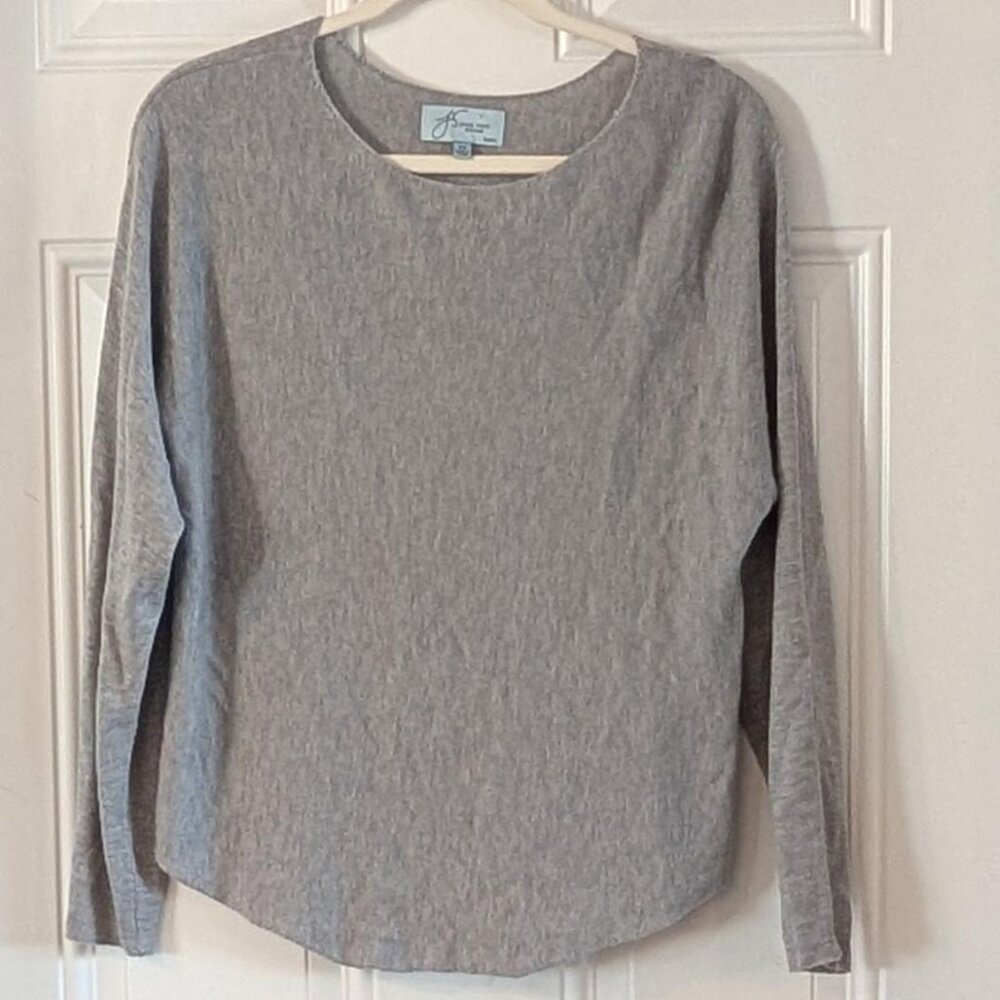 Joan Vass Cashmere Blend Sweater Petite Small Minimalist Gray Knit Top